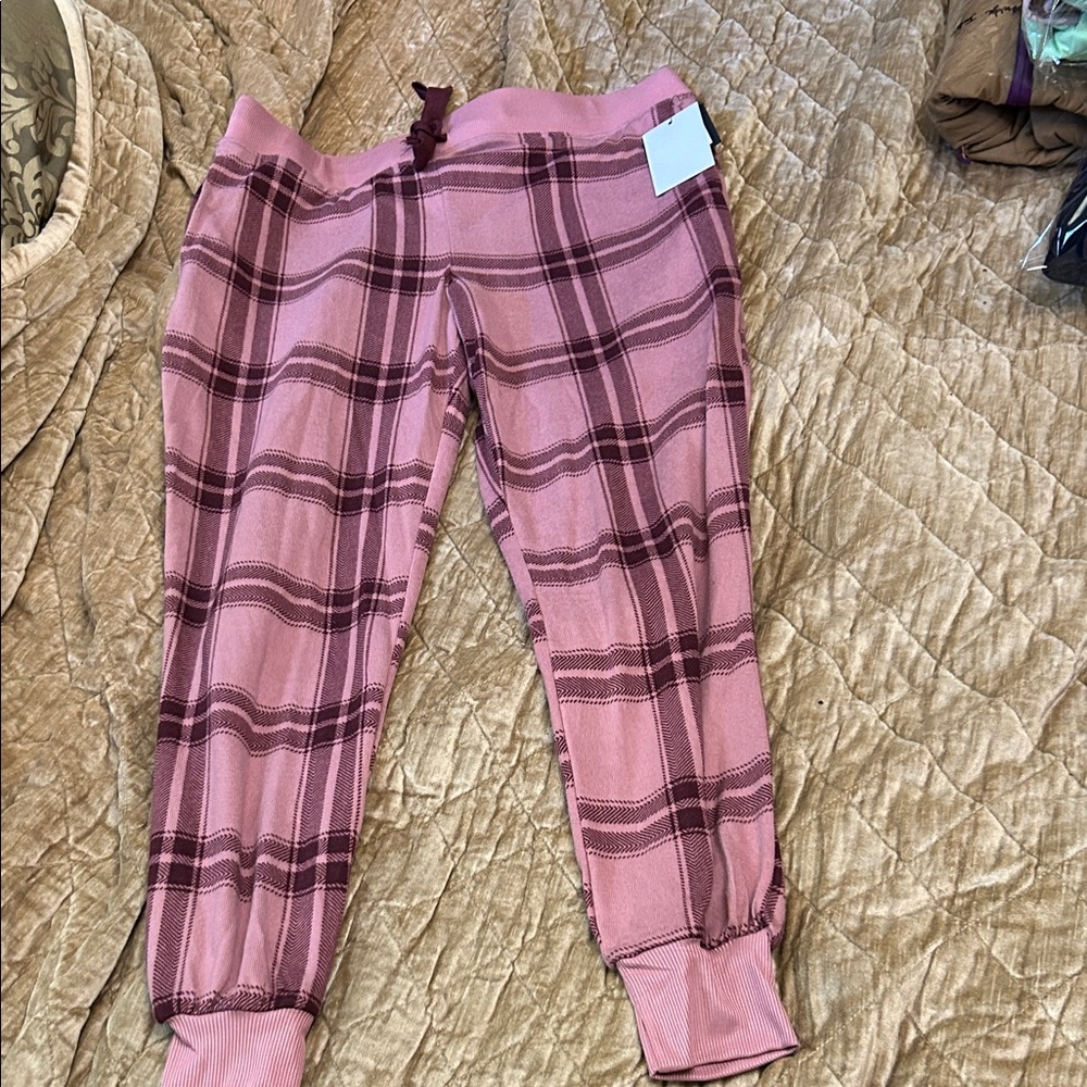 Pink Plaid jogger/sleep pants capri